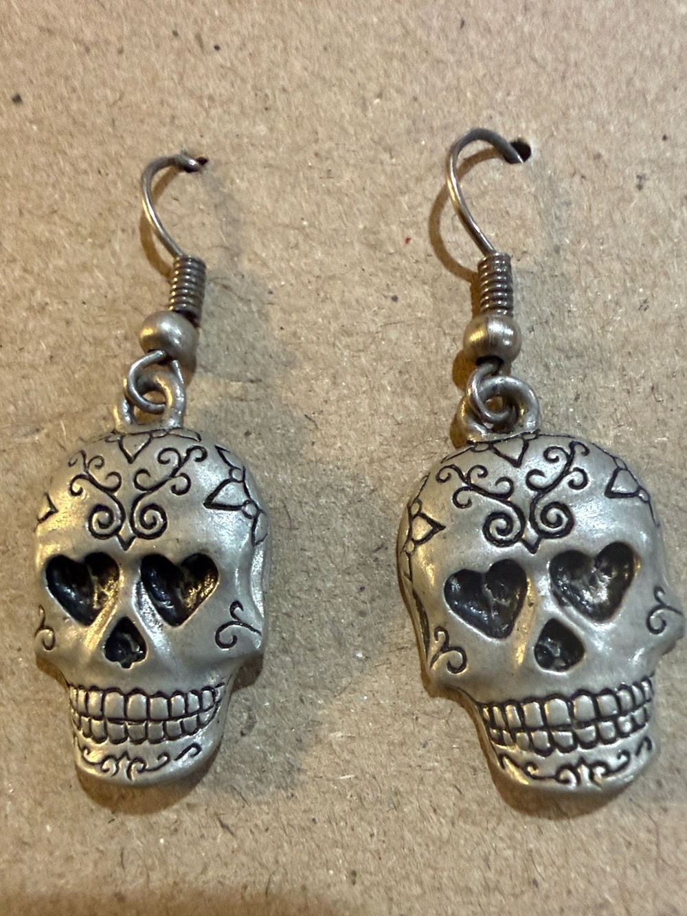 Silver Sugar Skull Dangle Earrings